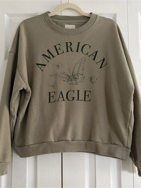American Eagle Outfitters Olive Green Crewneck Sweater with Butterfly Logo